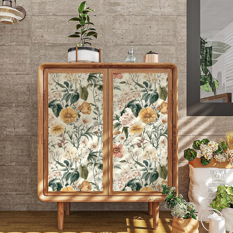 Livebor Vintage Floral Peel and Stick Wallpaper Floral Contact Paper 16.9"x393.7" Boho Neutral Wallpaper Peel and Stick Self Adhesive Wall Paper for Cabinets Bathroom Covering Wall Decorative Vinyl - Image 3